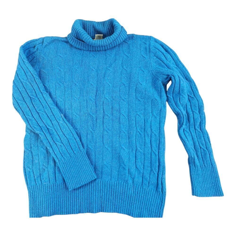 L.L. Bean Vtg Lambs wool blend cable knit sweater pull over sz L blue turtleneck